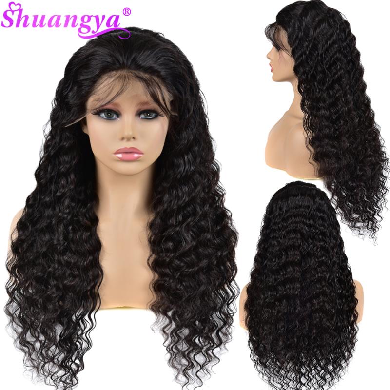 

Shuangya hair Peruvian Deep Wave 4x4/13x4/360 Lace Frontal Wig Pre Plucked With Baby Hair 100% Human Lace Frontal Wigs, Transparent lace