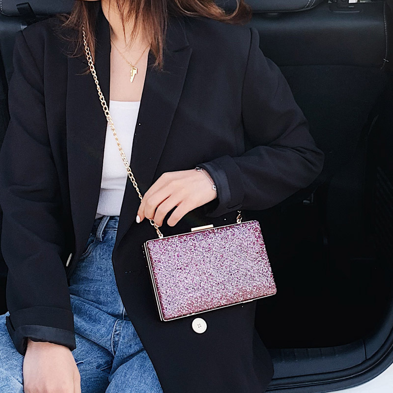 

2020 new women's shoulder bag Korean version of the simple ladies clutch bag fashion sequin ladies shoulder, Black