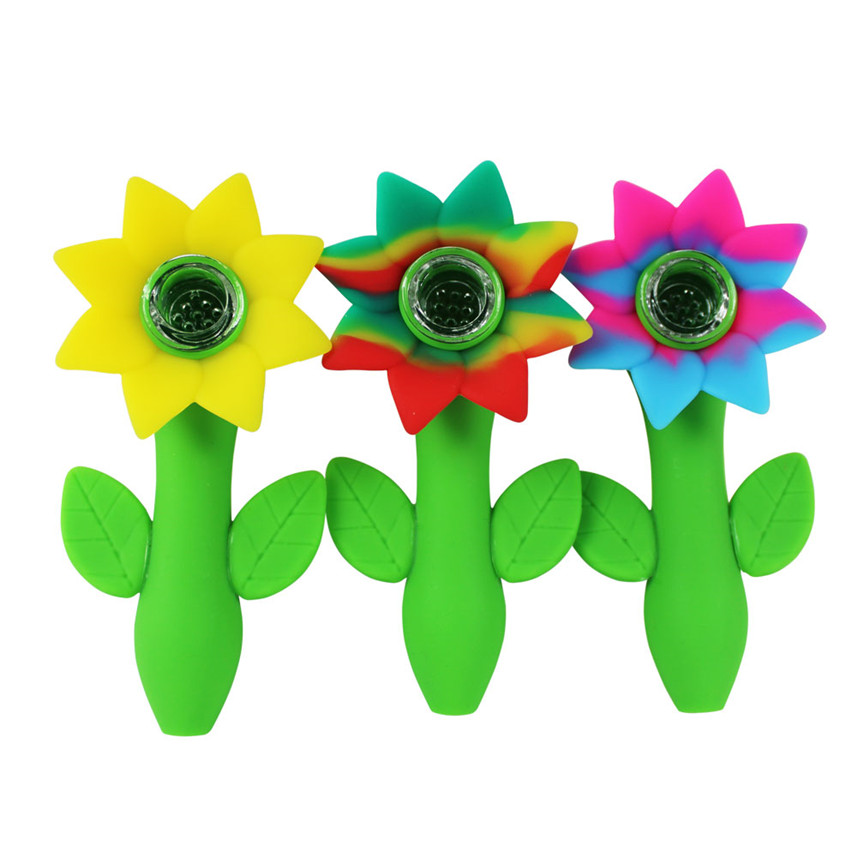 

4.6 Inch Silicone Spoon Pipe Unique Cool Girly Flower Portable Travel Unbreakbale Dry Herbs Tobacco Smoking Hand Pipes With Glass Bowl