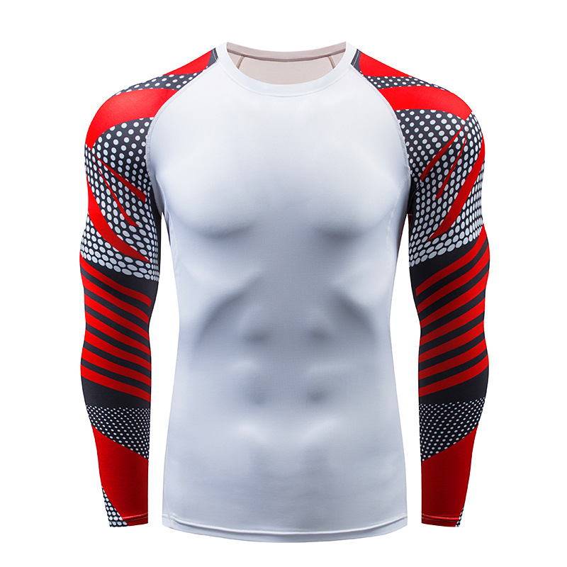 

Long-Sleeve Tight Men' Sports Basketball Quick-Drying Fitness Clothes Running Training Elastic Compression T-shirts, 02
