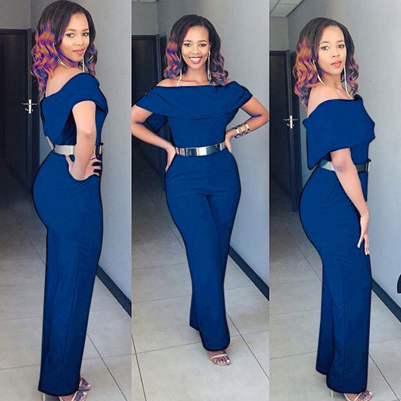 

Fashion Style Women Sexy Off Shoulder Jumpsuit Sleeveless Ruffles Neck Ladies Clubwear Summer Playsuit Bodycon Party Jumpsuit, Black