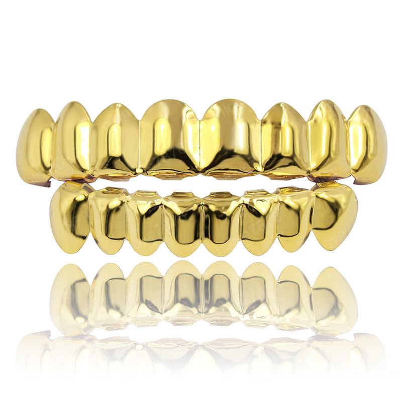 

Classic Smooth Gold Silver Rose Gold Plated Teeth Grillz 6 Top & Bottom Faux Dental Tooth Braces Grills Men Lady Hip Hop Rapper Body Jewelry