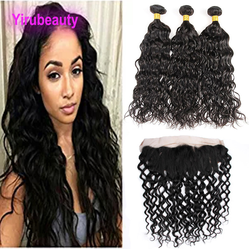

Brazilian Human Hair 3 Bundles With 13X4 Lace Frontal Water Wave Hair Extensions Bundles Lace Frontal 4 Pieces/lot, Natural color
