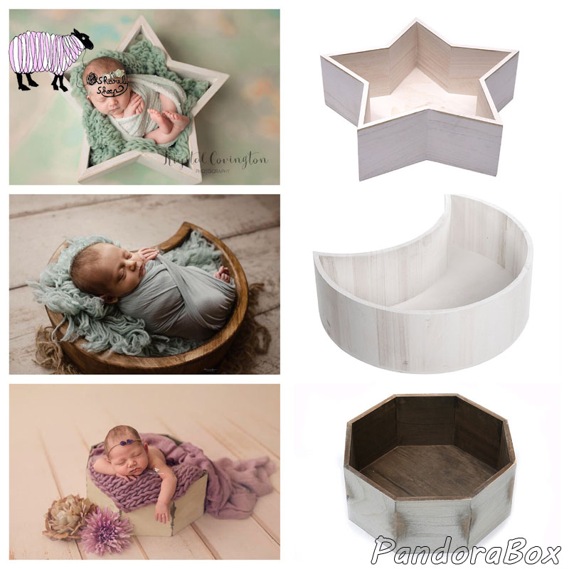 

Wooden Basket Props Newborn Photography Props Baby Boy Girl Photo Shoot Studio Posing Moon Stars Wood Basket fotoshooting Prop, White