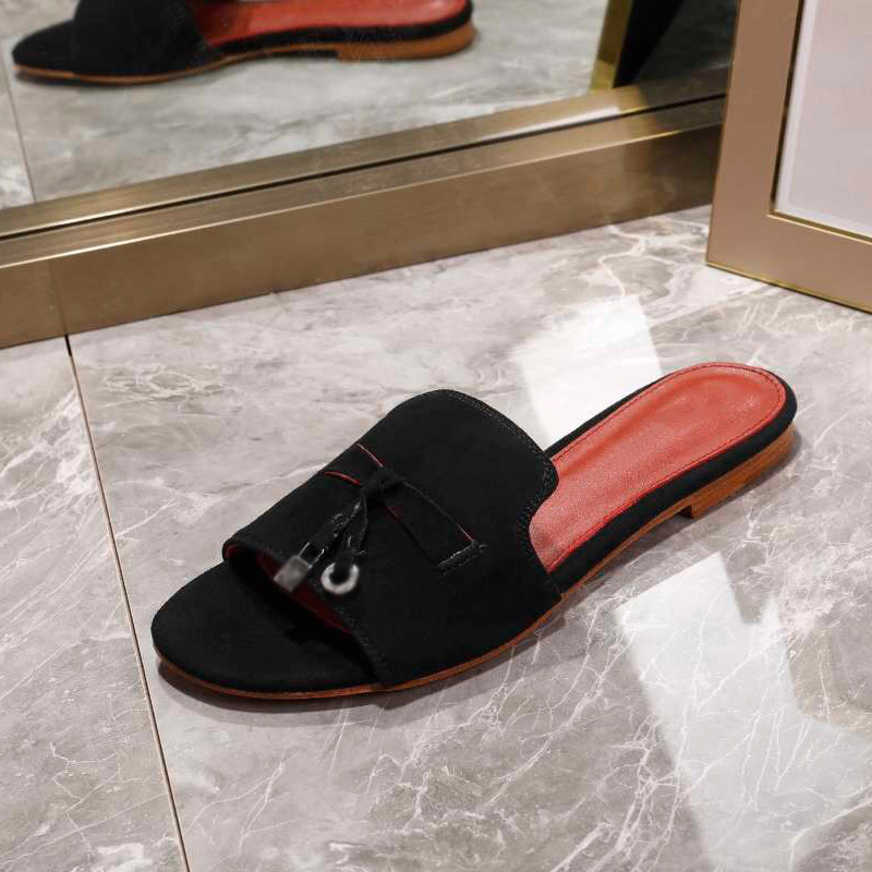 

Women slides 2020 new fashion luxury designer slides women designer sandals suede leather Flip Flops open walk slipper flat casual slippers, Yellow