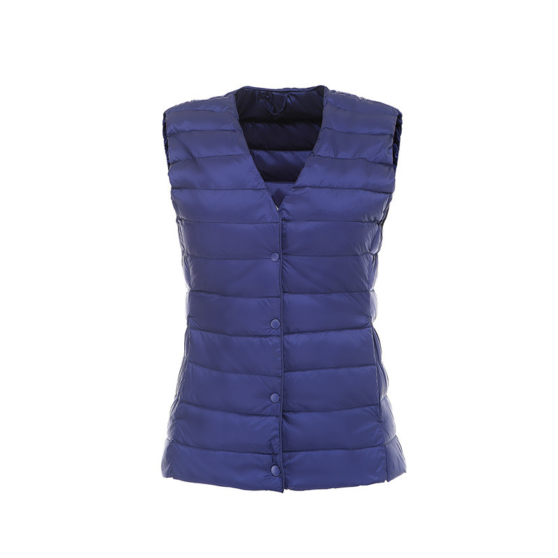 

FYYIYI Winter V Neck Thin Light Slim Down Vest Office Lady Sleeveless Short Women's Jacket Large Size Down Coats Single Breasted, Black