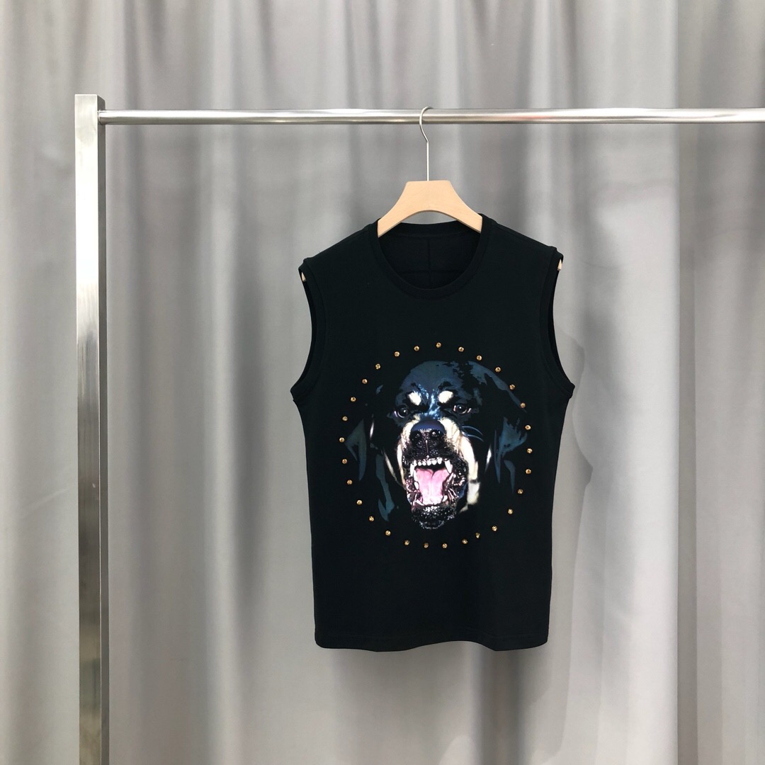 

Sleeveless Men T-Shirts Fashion Cotton Top Tees Men Tshirts Slim Crystal bulldog T Shirt Male Hippie Summer Menswear, Black