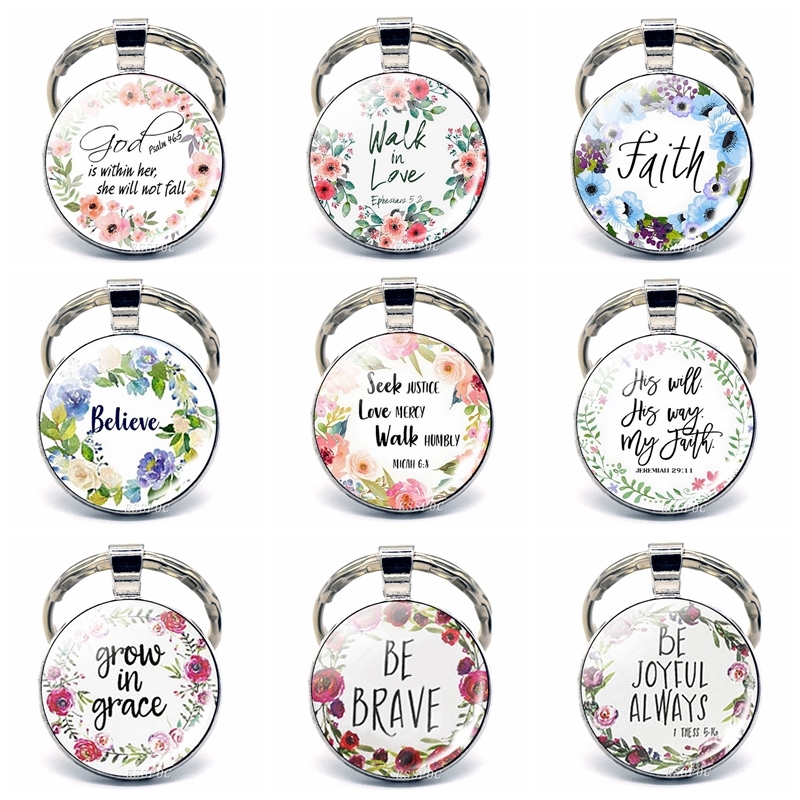

Bible Verse Keychain Christian Bible Verse Quotes Glass Cabochon Metal Key Chain Fashion Jewelry Christian Gifts