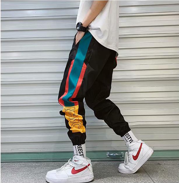 

2019 New Men Hip Hop Streetwear Men's Splice Joggers Pants Fashion Men Casual Cargo Pant Trousers High Street Elastic Waist Harem Pant, Black