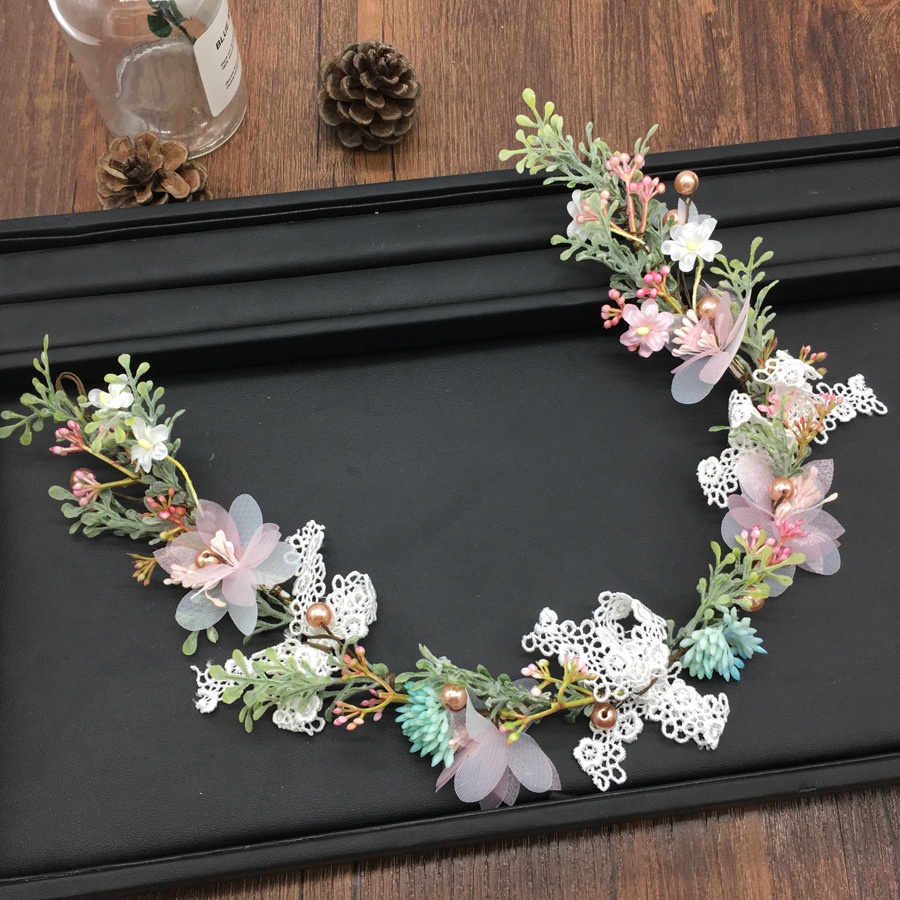 

Bride Headwear Celestial Immortals Beautiful Flower Silk Yarn Lace Hair Hoop Headwear Garland Hair Decorate Outdoors Photography Modeling