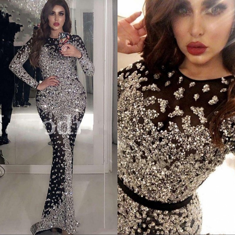 

2020 Arabic Black Long Sleeve Mermaid Evening Dresses Major Beaded Prom Gowns robe de soiree Abendkleider, Red