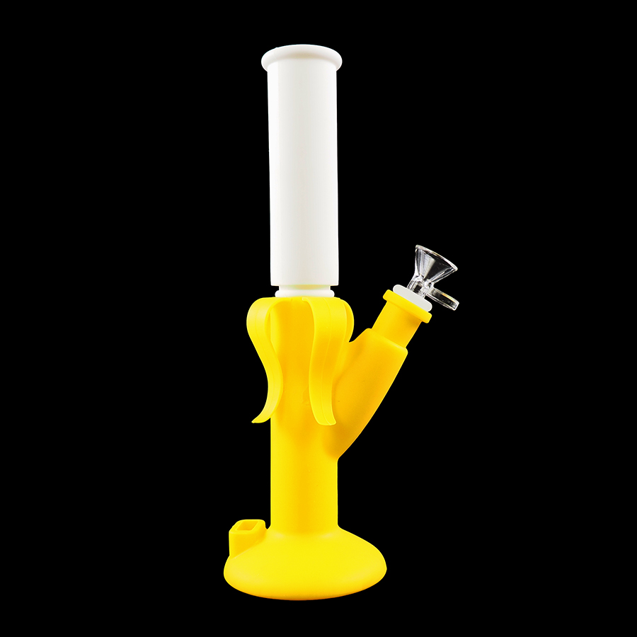 

portable silicone water bong Banana smoking Pipe Hookah Bongs dab rig with glass bowl 14mm joint size for Wax Oil Dry Herb