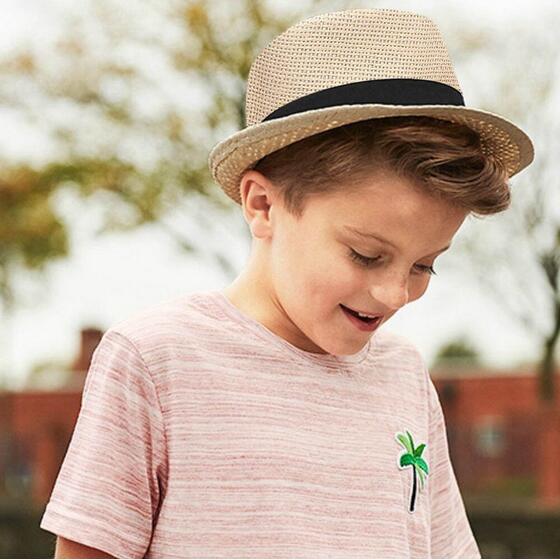 

Children Sunhat Kids Summer Beach Straw Hat Jazz Panama Trilby Fedora Hats British Cap Breathable Baby Hats Girls Boys Sunvisor, Beige yellow