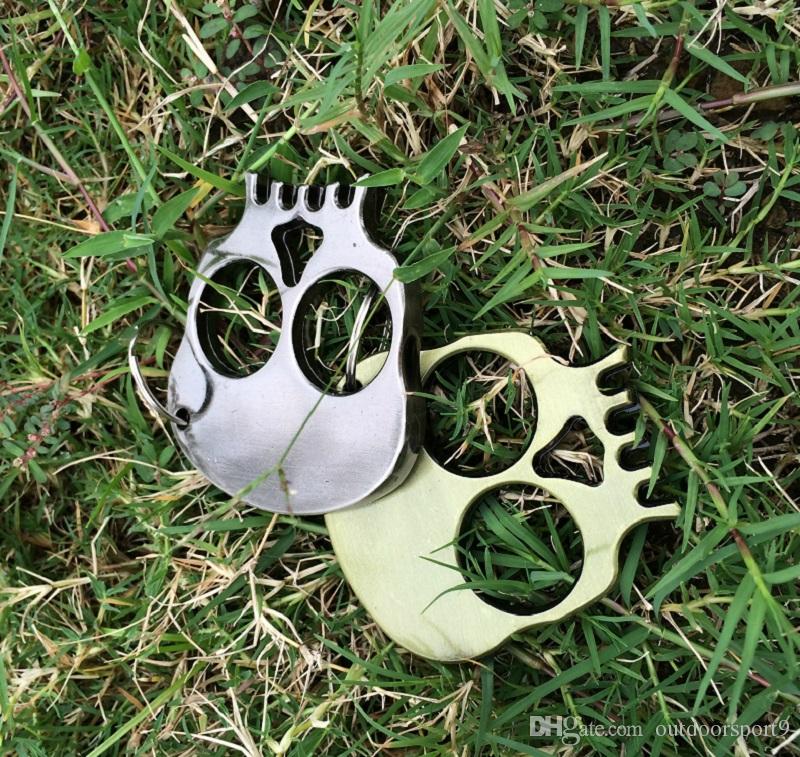 Small 66*60*7 Skull Two Beasts Key Buckle Outdoor Women and Men Self-defense Gadgets Break Windows Driving Protection tools Knuckle Dusters-image-534853459