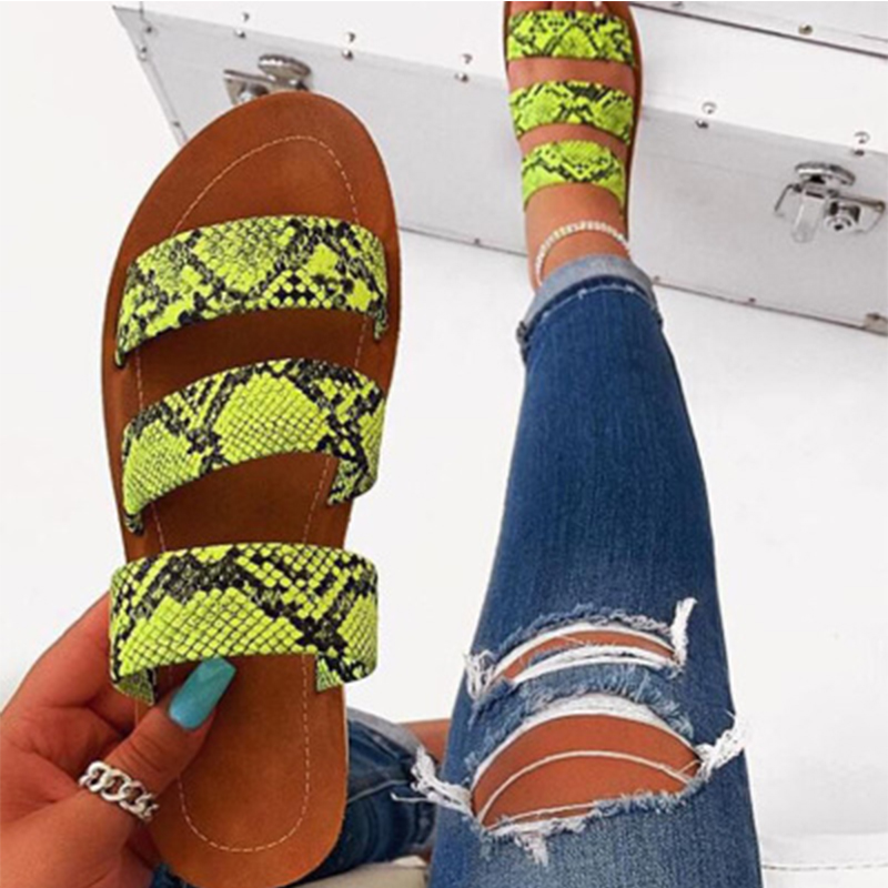 

2020 Outdoor Snakeskin Slipper Women Slippers Sandale Femme Chaussons Sandals Shoes Girls Sloffen Dames Sapato Feminino Pantufa, Green