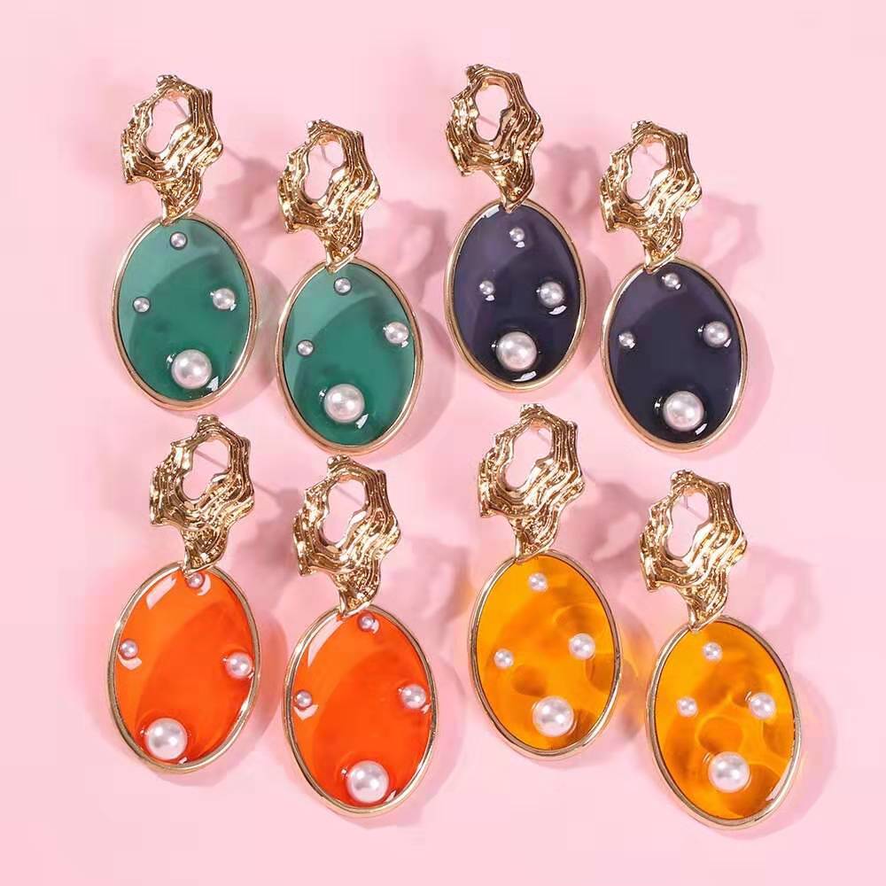 

Wholesalecolorful dangle earrings for women luxury designer pearls danging earrings yellow blue orange peacock blue holiday ear jewelry gift