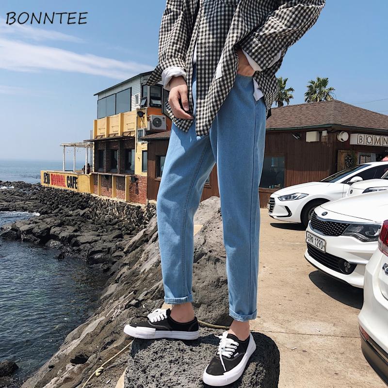 

Jeans Men Solid Ankle-length Straight Trousers Simple All-match Daily Harajuku Plus Size 5XL Mens Korean Style Loose, Light blue