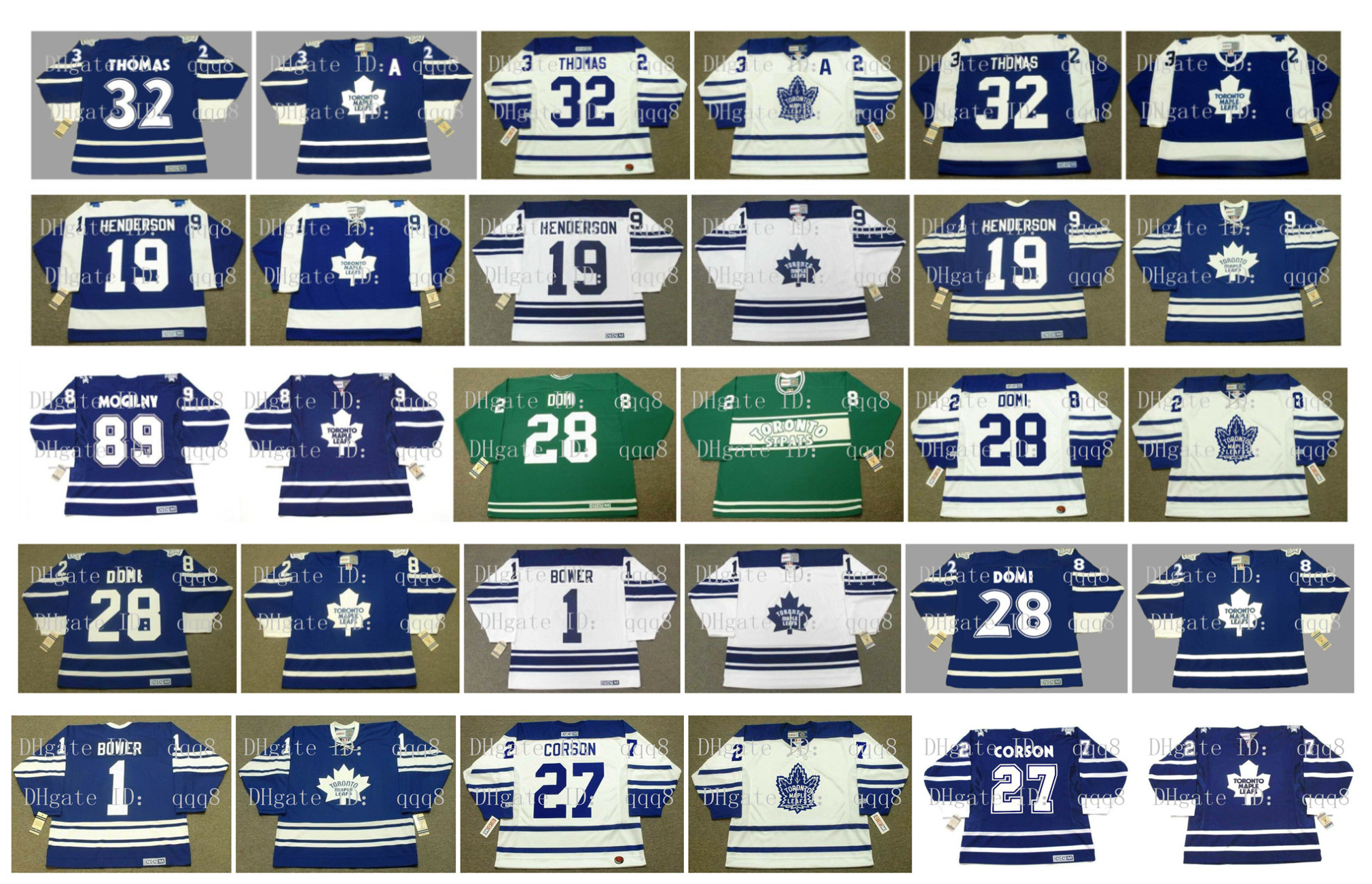 

Vintage Toronto Maple Leafs Jersey 32 STEVE THOMAS 19 PAUL HENDERSON 89 ALEXANDER MOGILNY 28 TIE DOMI 1 JOHNNY BOWER 27 CORSON Hockey Shirt, Black;red