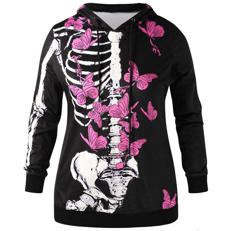 

Autumn Winter Harajuku Hoodies Women 3D Skull Print Hooded Sweatshirt Women Long Sleeve Loose Casual Hoodies SJ1180V, Blue
