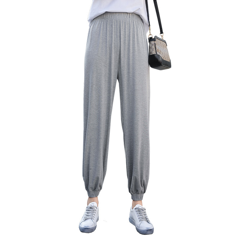 

Women Summer Thin Knit Trousers Black Little feet Loose Pants Ankle Length Pants Casual trouser Elastic Waist Plus Size