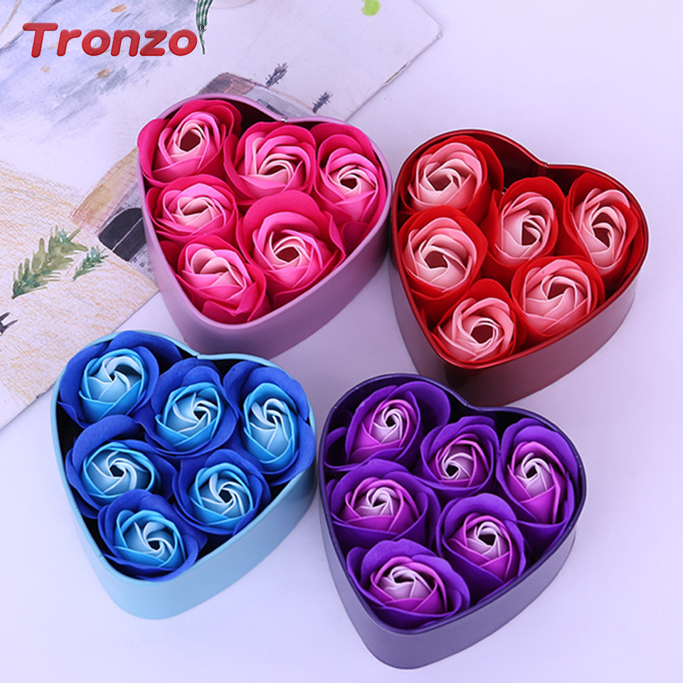 

Flower Soap Rose 6Pcs With Heart Shaped Soap Flower Gift Box Creative Wedding Valentine's Day Mothers Day Gift Dropshipping, Pink