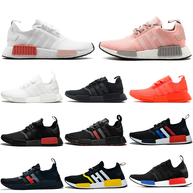 

NMD R1 Women Running Shoes Pink Triple Black White OG Oliver Japan Solar Red Breathable nmds Mens Trainers Sports Sneakers Size 36-46, A11 oreo