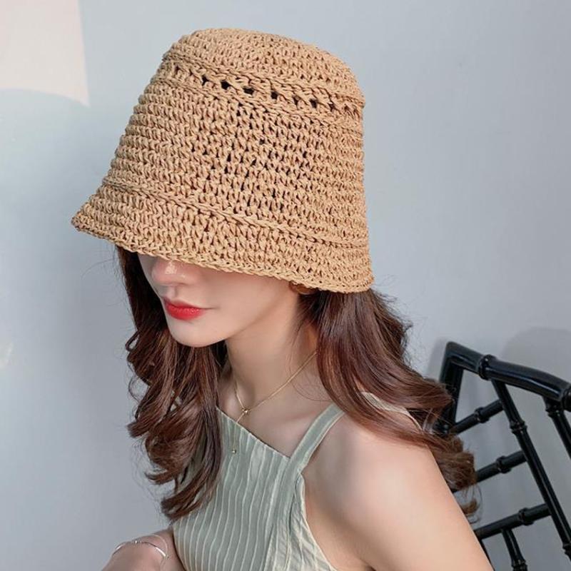 

New Fashion Straw hat For women small bell shaped basin hat bucket straw Sun Bucket cap, Black