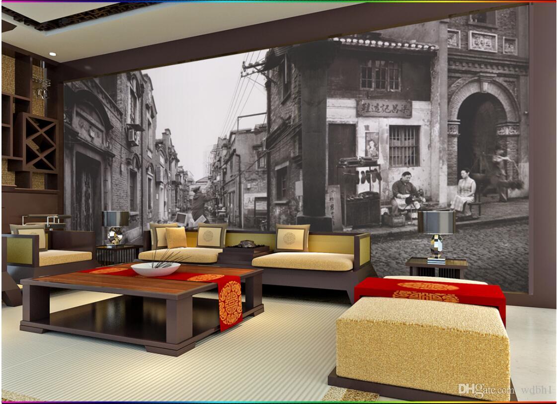 

3d wallpaper custom photo mural Vintage nostalgic old photo Shanghai street view restaurant murals wallpaper 3d landscape wall tapestry 3d, Pictures show