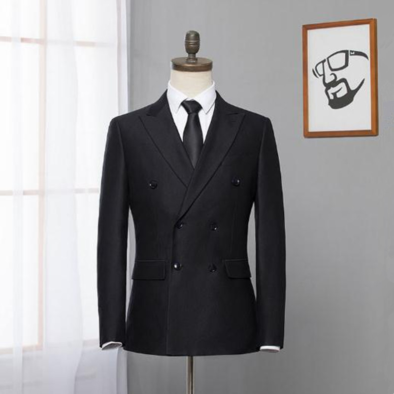 

Stylish men's suits men's business casual formal suit men's slim double-breasted suit two-piece suit (jacket + pants), Black