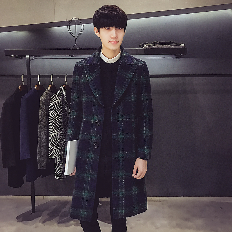 

Turn Down Collar Coat for Men Korean Style Wool Coat and Jacket Loose Men Clothes 2018, Blue