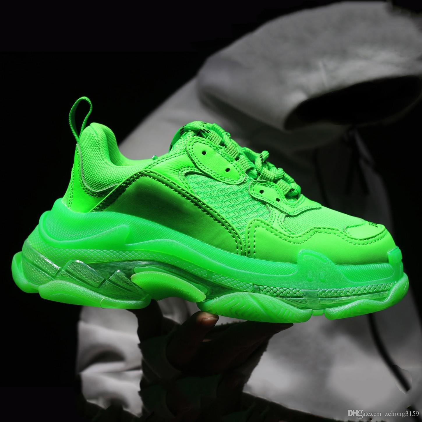 

2019 Triple S Sneakers Green Crystal Cushion Bottom Men Women Fashion Paris Kanye 17FW Dad Designer Trainers Shoes Size 36-45, #10
