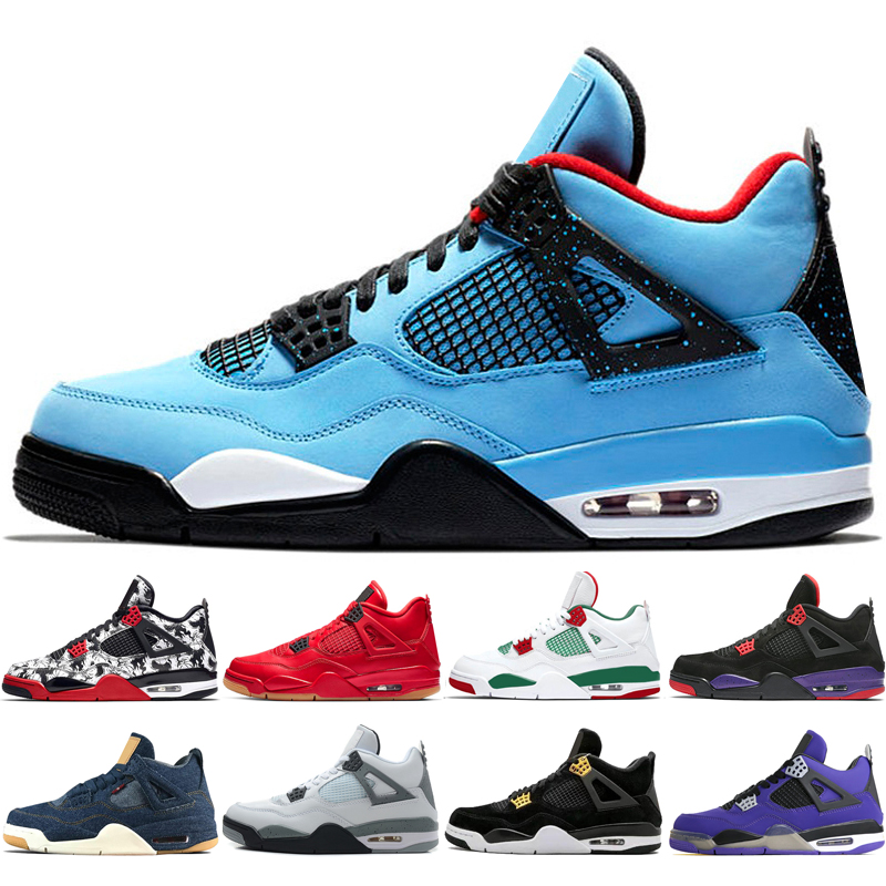 

New 4 4s Tattoo Singles Day Mens Basketball Shoes Travis Scotts Raptors White Cement Royalty Denim Blue men sport sneakers women 1 trainers, #20 black cat