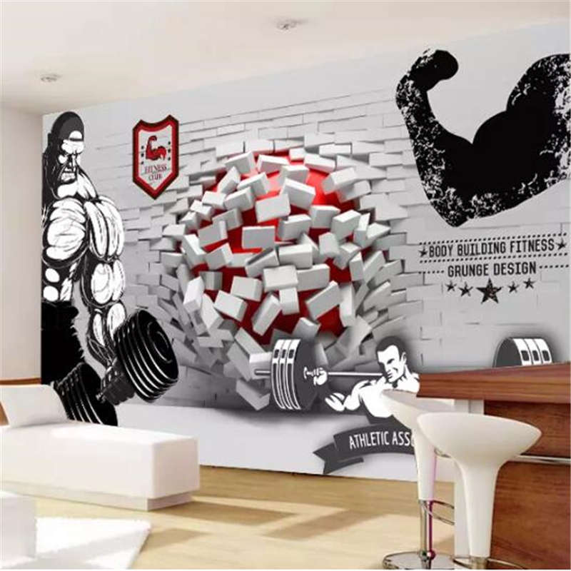 

mural Custom wallpaper 3D broken wall into the gym fitness room tooling living room gym TV background wallpaper papel de parede, As pic