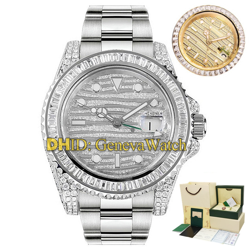 

New Limited Edition Luxury 40MM GMT Batman 116769 116769TBR-74779B Full Diamond Beze Bracelet Automatic Movement Mens Watch Designer Watches, Pay extra fee(no watch no box)