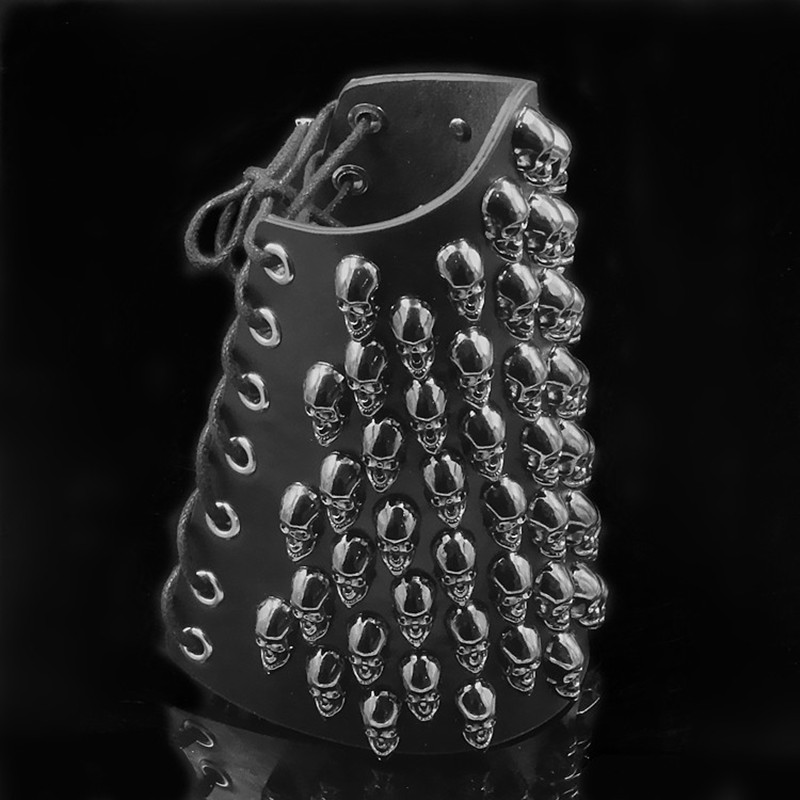 

Skull punk rock leather bracelet wide bracelets arm armor protector men women gothic vintage cosplay bangles Lace-Up Gauntlet