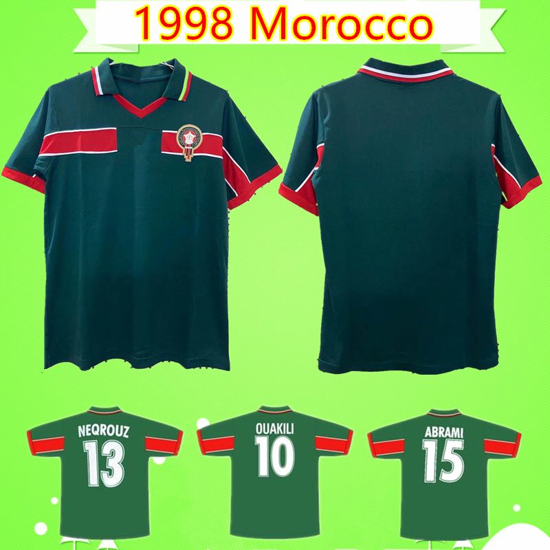 

1998 Morocco retro soccer jersey 98 99 Maroc Hadji BASSIR OUAKILI NEQROUZ ABRAMI vintage classic old football shirt, Black;yellow