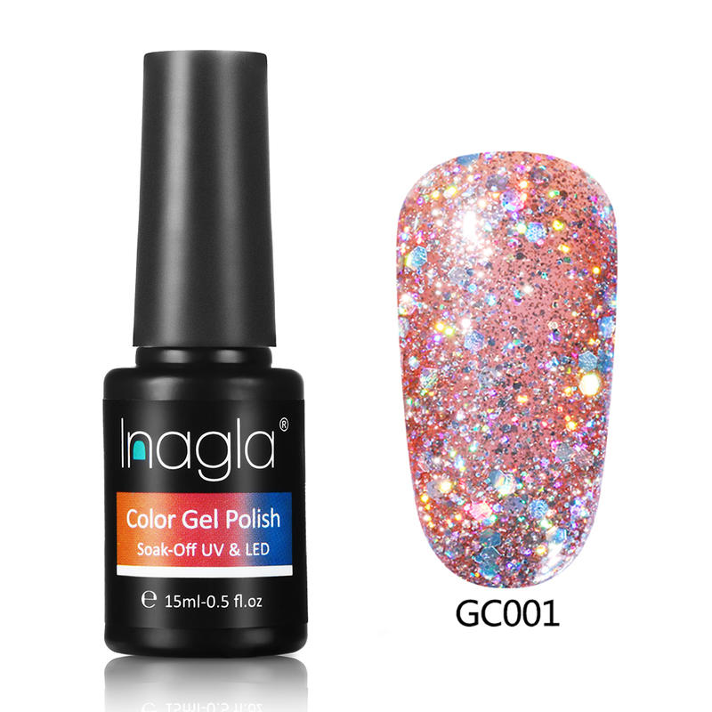 

Inagla 15ml Glittery Nail Gel Polish Shining Sequins Bling Soak Off Nail UV Gel Varnish Diamond 108 Colors Need UV LED Lamp Cure, 8ml base coat