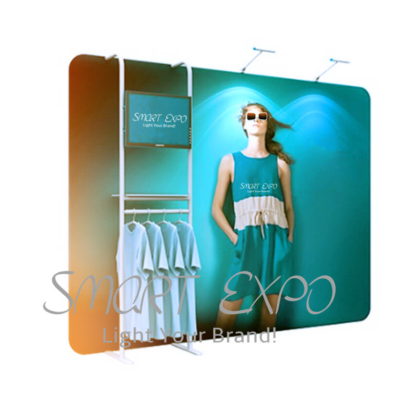 

10ft Straight Fabric Wall Exhibition Display With Clothes Display Rack TV Holder Tension Fabric Printed Graphic Portable Carry Bag