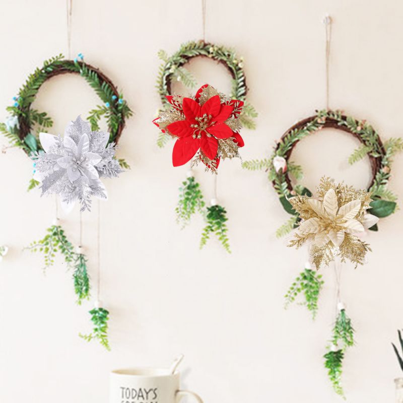 

Home Decor Artificial Flowers Christmas Creative Decorations Glitter Openwork Artificial Leaves Flowers Home Party Ornements
