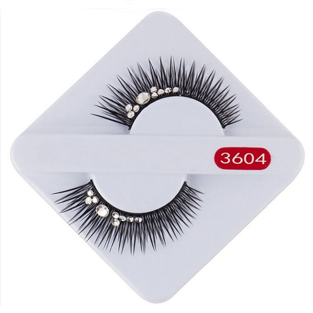 

1 Pair Handmade Natural Fashion Fake Black Long Rhinestone False Eyelashes Beauty Eye Lashes Beauty Bride Wedding Make up Party