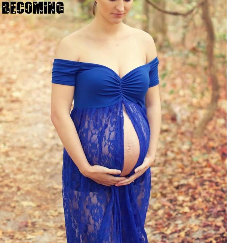 

maternity Photography Props Maxi Maternity Gown Lace Dress Fancy Shooting Photo Summer Pregnant Dress Plus Size, Sky blue