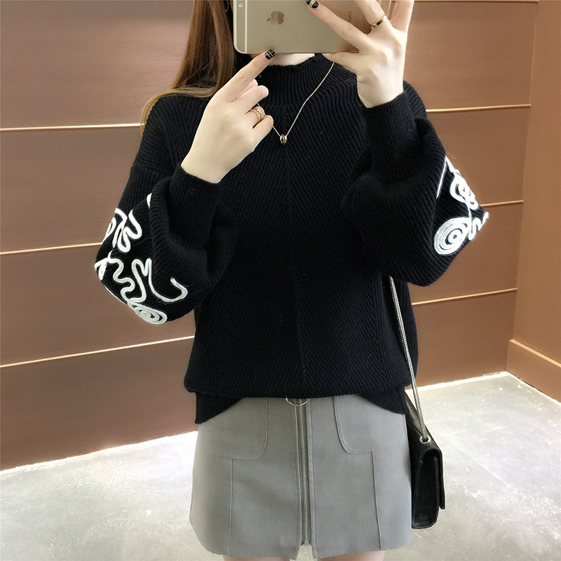 

New Fashion 2019 Women Autumn Winter Embroidery Cat Brand Sweater Pullovers Warm Knitted Sweaters Pullover Lady, Beige