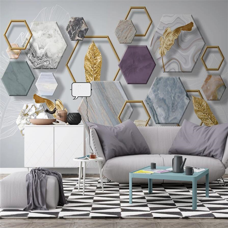 

Custom wallpaper 3D mural Nordic minimalist stone geometry gold leaf living room TV background wall painting mural 3d wallpaper, As pic