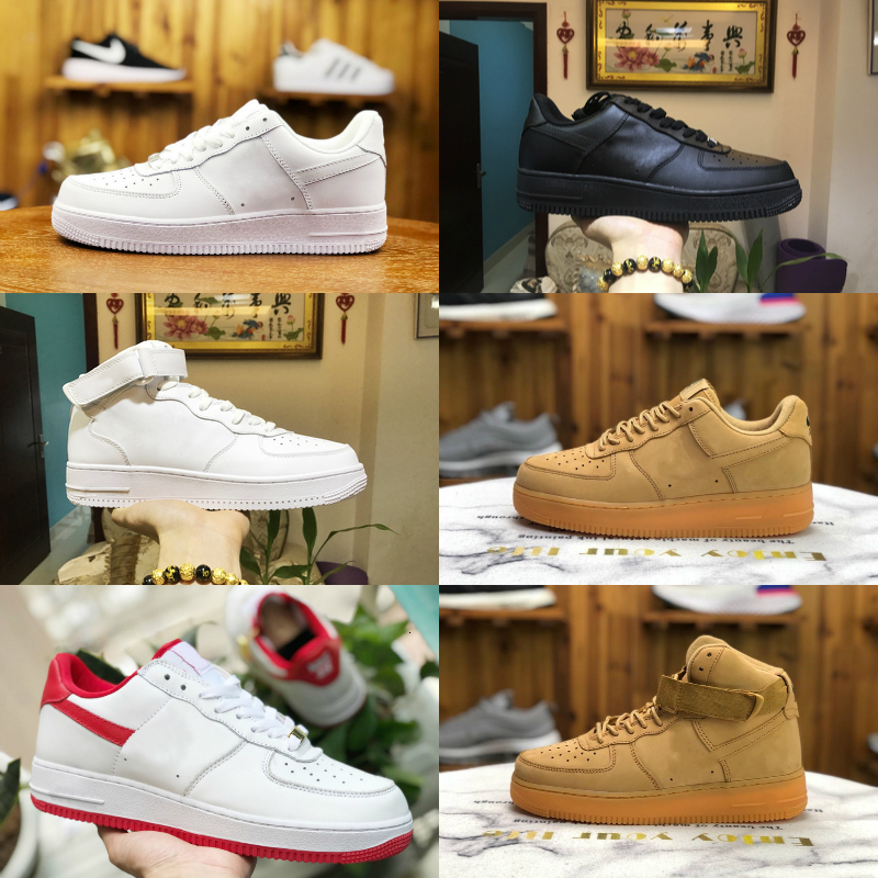

Hot Sell 2020 New Design Forces Men Low Skateboard Shoes Cheap One Unisex 1 Knit Euro Air High Women All White Black Red Casual Shoes, F005