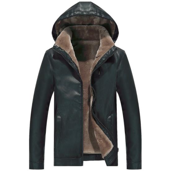 

2019 Autumn Winter Men's PU Leather Quality Motorcycle Leather Jacket Hooded Mans Slim Vintage Hat Coat Outwear Male, Black