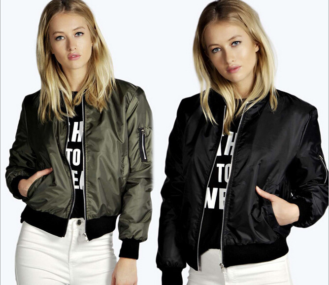 

Pure Color Short Zipper With Jacket Outside Womens Classic Quilted Jacket Short Padded Bomber Coat, Black