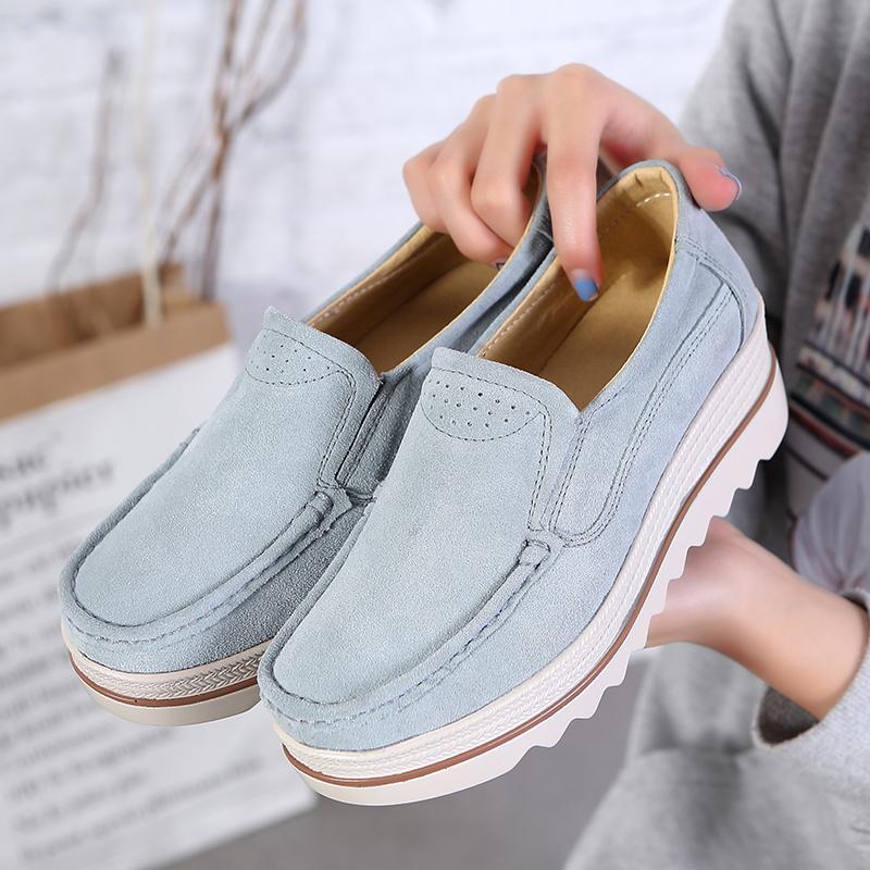 Hot Sale-Women's Slip-on Super Hidden Heel Suede Maccasin Flats Wedges Platform Sneakers Non-lace Loafer
