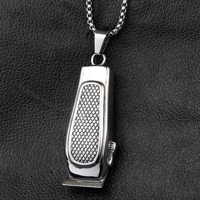 

Valily Jewelry Men's Barber Pendant Necklace Stainless Steel Fashion Haircut Razor Shaver Silver Necklace For Men Box Chain
