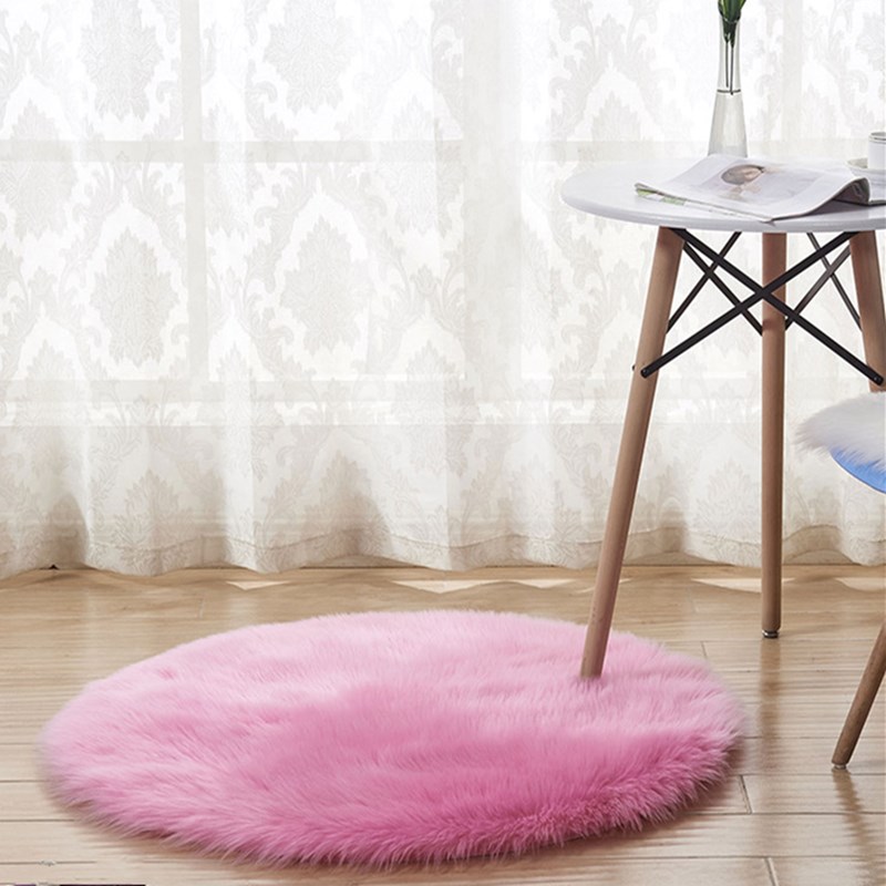 

7 Colors Floor Carpet Artificial Wool Rug Bedroom Area Mat Round Soft Plush Rug Doormat Sofa Carpet Bathroom Non-slip Mat Pad, Light yellow