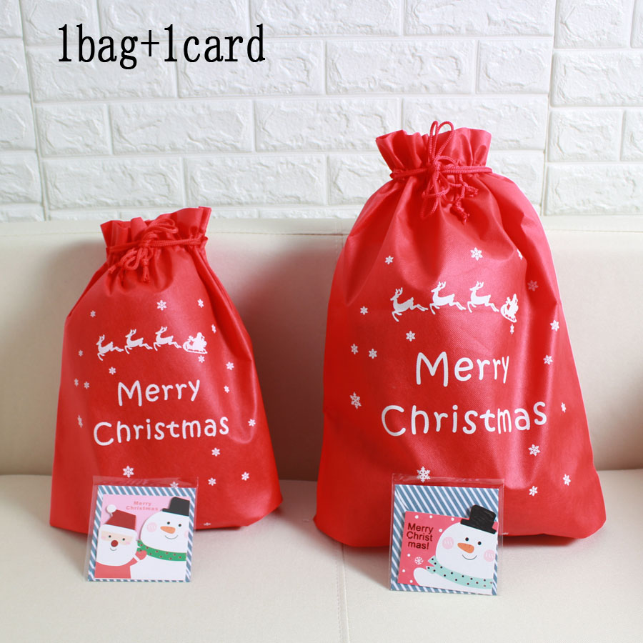 

12pcs/lot high quality non-woven red Christmas bag gift bags holders with rope tie the bags two size